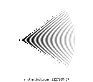 Sound wave signal. Radio or music audio concept. Epicentre or radar icon. Radial signal or vibration elements. Impulse curve lines. Concentric ripple semi circle. 