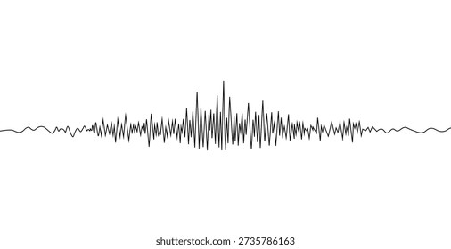 Sound wave signal vibrating through audio track showing rhythmic sharp linear frequency peaking