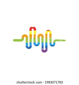 Onda de sonido, icono simple. Signo de dibujo con estilo LGBT, siete colores arcoiris (rojo, naranja, amarillo, verde, azul, índigo, violeta)