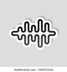 Sound wave, simple icon. Linear sticker, white border and simple shadow on gray background
