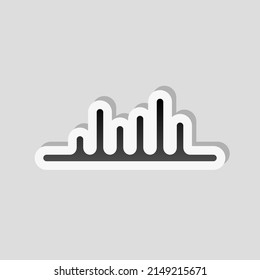 Sound wave, simple icon. Linear sticker, white border and simple shadow on gray background