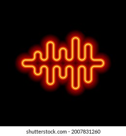 Sound wave, simple icon. Orange neon style on black background. Light linear icon with editable stroke
