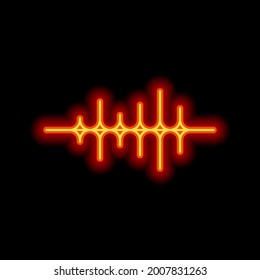 Onda de sonido, icono simple. Estilo neón naranja sobre fondo negro. Icono lineal claro con trazo editable