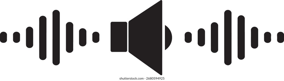 Sound Wave Speaker Icon - Símbolo de volumen de audio dinámico con Efectos de sonido pulsantes para medios digitales y diseño de comunicación en fondo transparente.