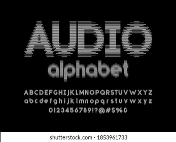 Sound wave style alphabet design with uppercase, lowercase, numbers and symbol