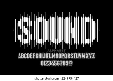 Sound wave style font design, alphabet letters and numbers vector illustration