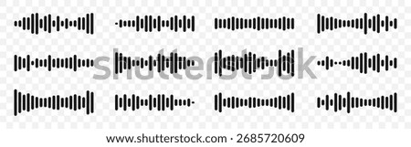 Sound wave symbol set. Black equalizer bars in different variations for audio frequency, voice recording and music design