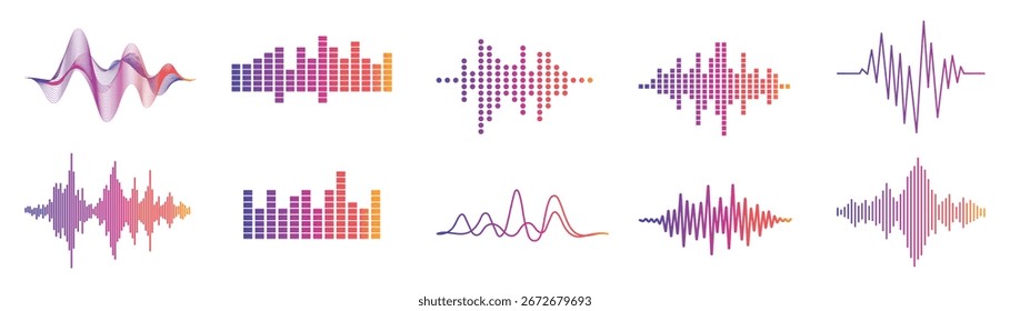 Onda sonora. Conjunto de símbolos de onda de sonido. Ilustración vectorial
