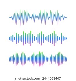 Sound Wave Symbols Represent Music, Waveform And Audio. Abstract Frequency Pulse Peaked Signs, Indicative Volume