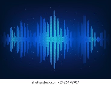Sound wave technology background, Pixel sized squares arranged as sound waves that spread out. Concept of converting vibrational energy into sound waves.