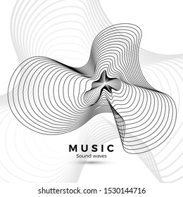 Sound Wave Template. Black And White Illustration For Your Music Album Design. Abstract Radial Digital Signal Form. Vector