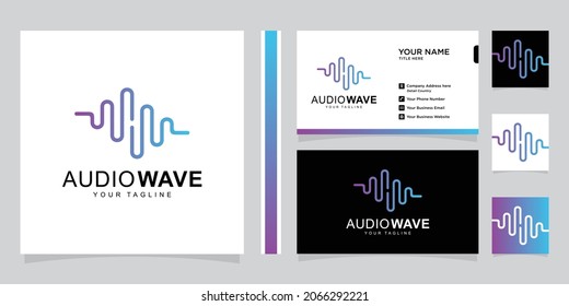 Sound wave template logo music dj audio system. Brand identity. Clean and modern style design with business card design.