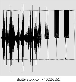 Sound wave transformation into Piano keyboard.  Concept background