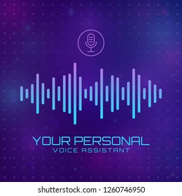 Sound wave vector abstract background. Technology music signal banner. Personal assistant and voice recognition concept. Intelligent technology vector background