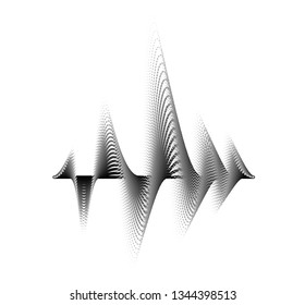 Sound wave vector background. Audio music soundwave. Voice frequency form illustration. Vibration beats in waveform, black and white color. Creative concept.
