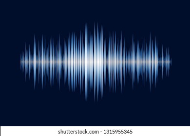 Sound wave vector background. Dark blue backdrop with white line isolated. 