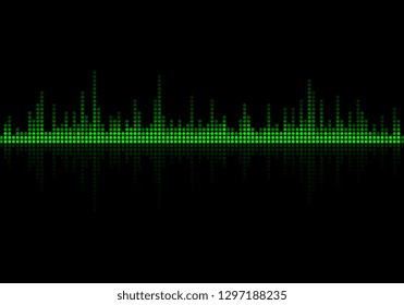 Sound wave vector background. Green digital equalizer