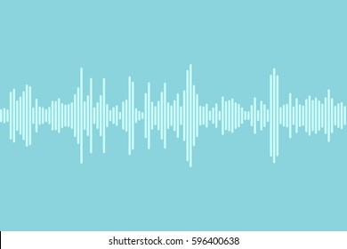 Sound Wave Vector. Blue Dynamic Visual Effect, Modern Simple Background With White Line Isolated. Monochrome Illustration.