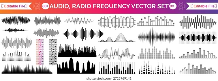 Colección de Vector de onda de sonido, espectro de ecualizador de música de colores, Elementos de diseño de forma de onda de frecuencia de audio, pulso digital abstracto e ilustración de señal de radio sobre fondo transparente.