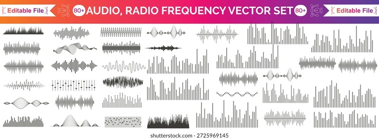 Colección de Vector de onda de sonido, espectro de ecualizador de música de colores, Elementos de diseño de forma de onda de frecuencia de audio, pulso digital abstracto e ilustración de señal de radio sobre fondo transparente.