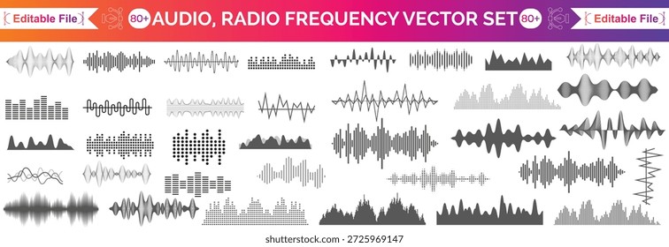 Colección de Vector de onda de sonido, espectro de ecualizador de música de colores, Elementos de diseño de forma de onda de frecuencia de audio, pulso digital abstracto e ilustración de señal de radio sobre fondo transparente.