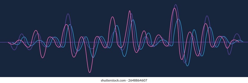 Vetor de onda de som, espectro de equalizador de música colorida, elemento de design de forma de onda de frequência de áudio, pulso digital abstrato e ilustração de sinal de rádio