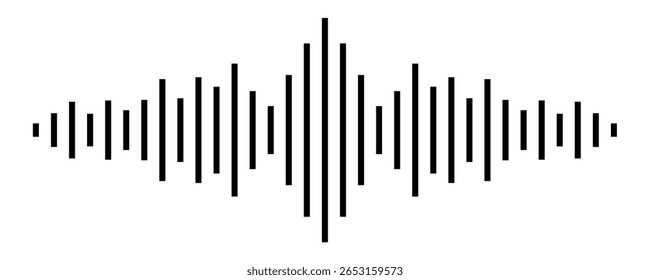 Vektorsymbol für Schallwellen. Audio-Symbol, einfache Schallwellenform oder Radio-Entzerrer, minimale Podcast-Audiospur einzeln auf weißem Hintergrund