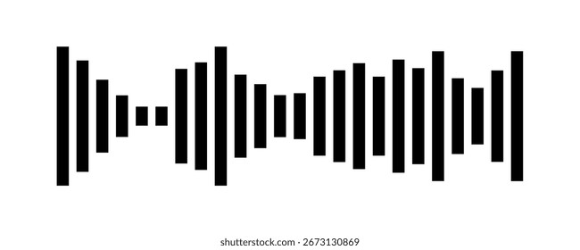 Vektorsymbol für Schallwellen. Audio-Symbol, einfache Schallwellenform oder Radio-Entzerrer, minimale Podcast-Audiospur einzeln auf weißem Hintergrund