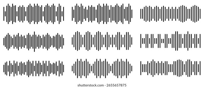 Icono de Vector de ondas de sonido compuesto de líneas limpias que representan audio, música, voz, radio y diseño de ondas de sonido digitales