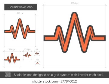 Sound-Wave-Vektorsymbol einzeln auf weißem Hintergrund. Sound Wave Line Symbol für Infografik, Website oder App. Skalierbares Symbol, das auf einem Gittersystem entworfen wurde.