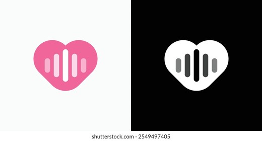 Diseño de logotipo de Vector de onda de sonido en forma de corazón con estilo moderno, simple, limpio y abstracto. Icono para negocios, podcast, música y marca personal.