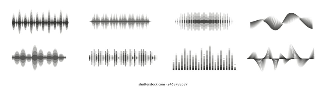 Sound wave vector set. Abstract audio waves collection.