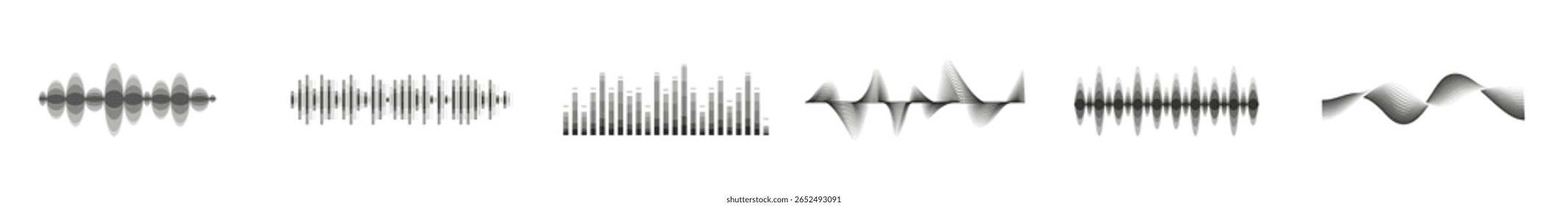 Sound wave vector set. Abstract audio waves collection.