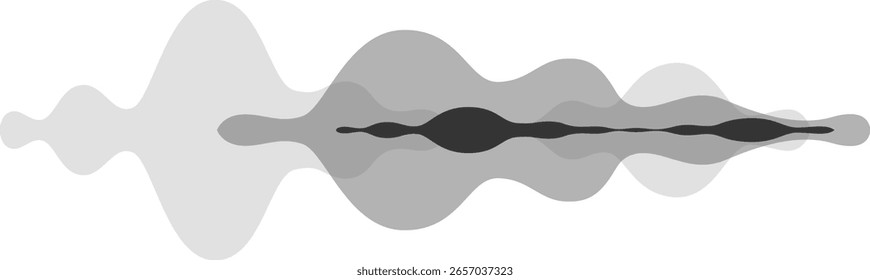 Onda de som vibrando em um design moderno e abstrato com cores pretas e cinza, ilustrando conceitos de áudio, música, voz e dinâmica de som