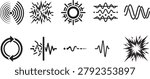 Sound Wave and Vibration Icon Set Black Audio Signal Frequencies Shockwave and Resonance Symbols