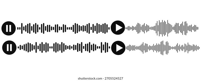 
Visualización de ondas de sonido, Conjunto de ondas de sonido de podcast. mensaje de voz, grabación de audio de podcast. Onda sonora del reproductor de audio de Vector