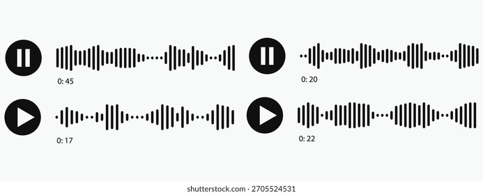 
Visualización de ondas de sonido, Conjunto de ondas de sonido de podcast. mensaje de voz, grabación de audio de podcast. Onda sonora del reproductor de audio de Vector