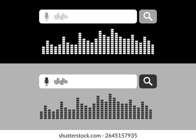 A sound wave visualization with search bar on dark background, This content was created using vector drawing tools and software, not generated by AI