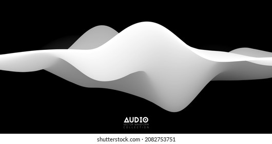 Sound wave visualiztion. 3D black and white solid waveform. Voice sample pattern.