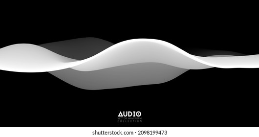 Sound wave visualiztion. 3D black and white solid waveform. Voice sample pattern.