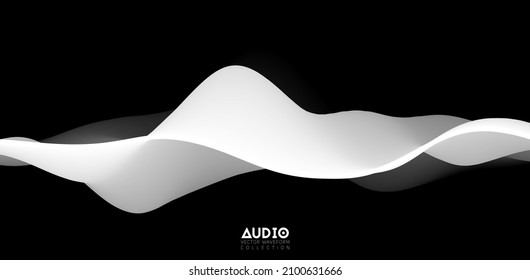 Visualización de ondas sonoras. Forma de onda sólida 3D en blanco y negro. Patrón de ejemplo de voz.