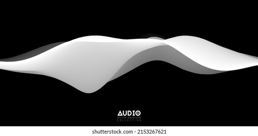 Sound wave visualiztion. 3D black and white solid waveform. Voice sample pattern.