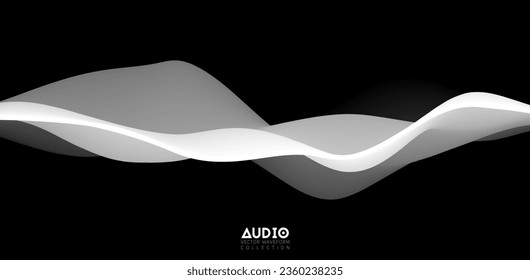 Sound wave visualiztion. 3D black and white solid waveform. Voice sample pattern.