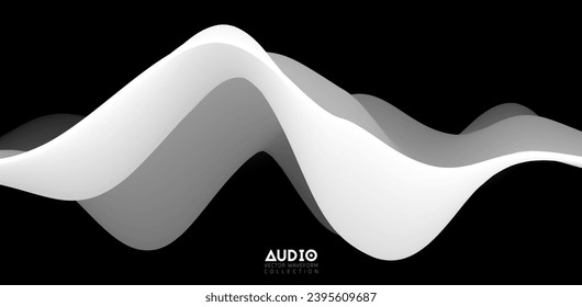Visualización de ondas sonoras. Forma de onda sólida 3D en blanco y negro. Patrón de ejemplo de voz.