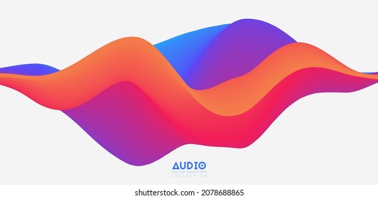 Sound wave visualiztion. 3D colorful solid waveform. Voice sample pattern.