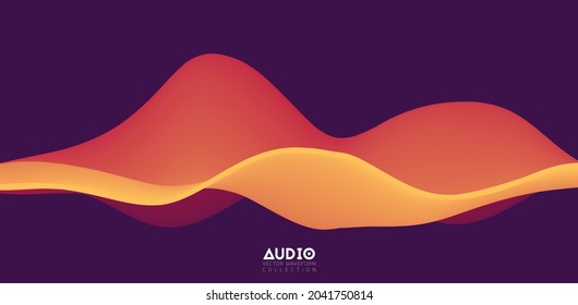 Visualización de ondas sonoras. Forma de onda sólida 3D naranja. Patrón de ejemplo de voz.