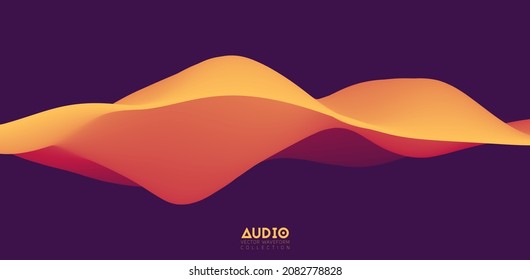 Visualización de ondas sonoras. Forma de onda sólida 3D naranja. Patrón de ejemplo de voz.