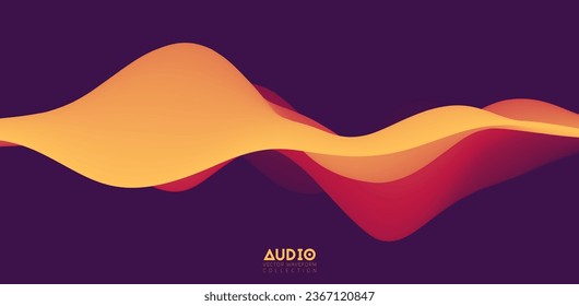 Sound wave visualiztion. 3D orange solid waveform. Voice sample pattern.