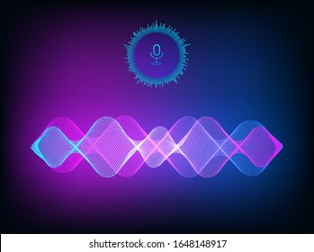 Sound Wave, Voice Assistant Konzept. Vektorillustration-Illustration von Tonerkennung und Sprachhelfer. Vektorillustration Illustration High-Tech Ai Assistant Stimme für UI, UX, GUI App. Wellenfluss, Equalizer. Vektorillustration 
