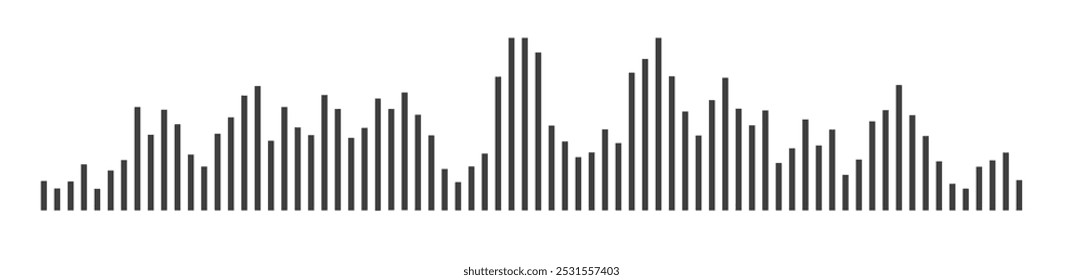 Sound wave or voice message waveform. Podcast, media record, radio signal. Decibel audio record icon isolated on white background. Equalizer line